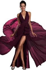 Full Length Chiffon/Velvet Halter Evening Dress 