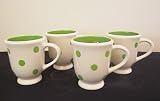 Ronnie's Terramoto Ceramic, Set of 4 Coffee Mugs / Tea Cups, 8 ounces, Lime Green Polka Dots on White Base
