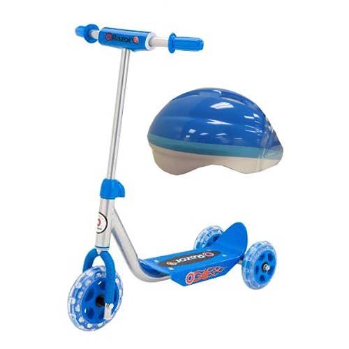Razor Jr. Kiddie Kick Scooter with 3 Wheels Blue Plus Toddler Helmet