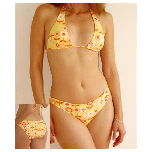 Sexy Bikini Halter Top, Rio Bottom Bikini (Yellow Print)