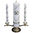 50 Year Anniversary 3-pc Wedding Candle Set with Gold Base