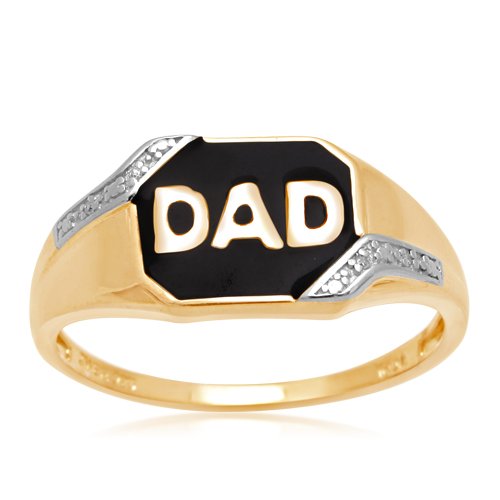 Mens 18k Gold Plated Sterling Silver Enamel DAD  Rectangular Diamond Ring (0.01 cttw, I-J Color, I3 Clarity), Size 11