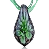 Murano Glass Green Flower Black Leaf Dichroic Pendant