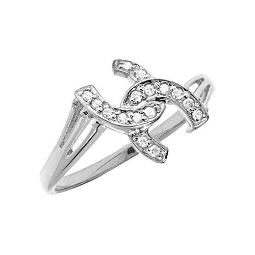 10K White Gold Diamond Horseshoe Ring