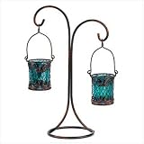 Mystic Azure Iron And Glass Votive Stand Candle Holder