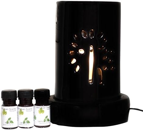 Himalayan Scents Cylindrical Electric Aroma Air Freshner Combo With Lemon Grass, Lavender and Rose Oil Standard Black