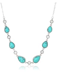 NINE WEST VINTAGE AMERICA "Along The Shore" Worn Silver Tone Turquoise Frontal Pendant Necklace, 18"