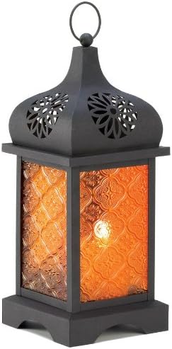 Square Amber Glass Candle Lantern - 12 inches