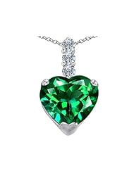 Original Star K (tm) Large 12mm Heart Shape Simulated Emerald Pendant in 925 Sterling Silver