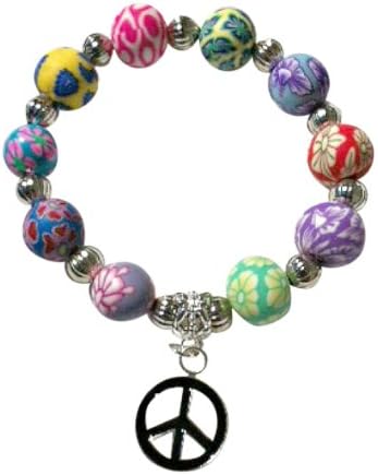 Snazzy Beads Peace Sign 10 mm Polymer Clay Girls Charm Bracelet