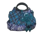 Vanesa Multi Blues Check Print Grab Bag in Faux Leather