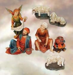 Polyresin Nativity Village - Villagers - 7 Piece Set - Figure 4.5" Tall - Villager, Villager With Pottery, Angel, and Sheep