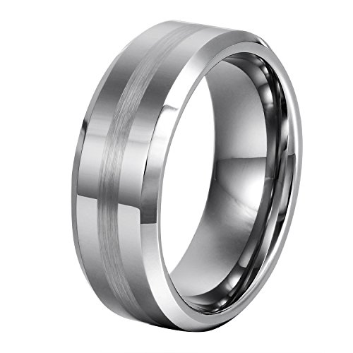 L-Ring 8MM Men's Tungsten Wedding Ring Matte Finish Brushed Center Beveled Edge Couple Rings, Size 7-14