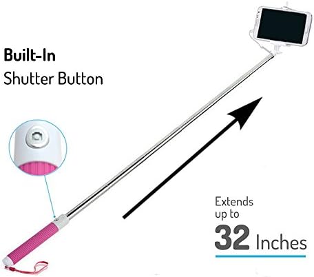 Wired Selfie Stick - Solo Stick Lite - Built-in Wire Shutter Button - The Best Selfie Stick for iPhone 4, 5s, 6S Plus, Samsung Galaxy S4, S5, Note 5 &amp; Any Others (Pink)