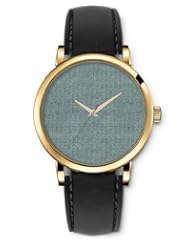 SPRAWL Aanalog Fashion Series Gold Ladies Watches of Genuine Black Leather Strap,Unique Wrist Watch for Women Girls Designed with Grayish green fabric texture