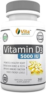 Vitamin D3 5000 IU - 100% Best Natural Sources - GMO Free & Preservative Free - 360 Softgels - Prevent Vitamin D Deficiency and its Symptoms by Taking a Daily Supplement