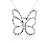 10k White Gold Diamond Butterfly Pendant (.17 cttw, I-J Color, I2 Clarity), 18
