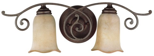 Murray Feiss VS8102-CB Two-Light Tuscan Villa Collection Vanity Strip, Corinthian Bronze with Beige Etruscan Glass Shades