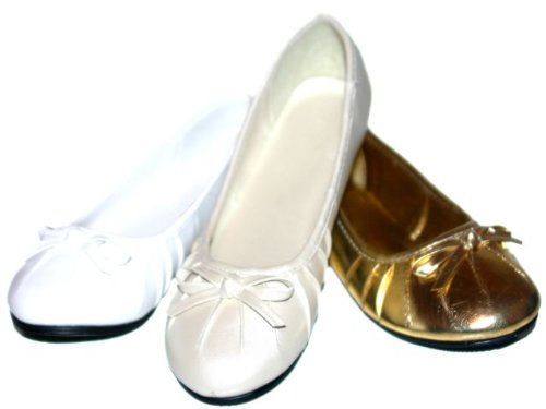 Toddler Girls White Ivory or Gold Pleated Bow Ballet Inspired Flats Dress Shoes