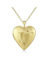 Heart Style Locket Pendant Necklace Engraved With Two Hearts For Women 14K Yellow Gold Vermele