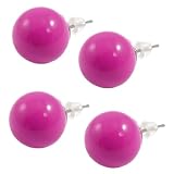 Rosallini Woman Fuchsia Bead Detailing Ear Stud Earrings Eardrop 4 Pcs