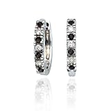 10K White Gold 1/4 ct. Alternating Black and White Diamond Huggie Earrings