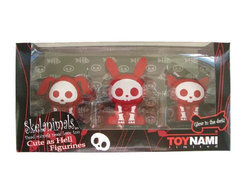 Skelanimals Cute As Hell * Glow In The Dark * Pink PVC Figurine Set Cute -- Dax The Dog, Jack The Rabbit, Kit The Cat