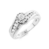 1/3 Carat Diamond Cluster Bridal Ring in 14K White Gold Size-7