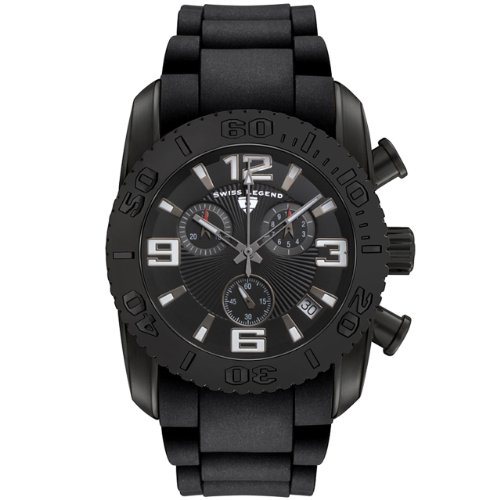 Swiss Legend Men's 20067-BB-01-BA Commander Collection Chronograph Black Ion-Plated Black Rubber Watch