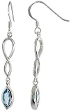 Sterling Silver Celtic Loop Fish Hook Dangle Earrings, w/ Marquise Cut Natural Blue Topaz Stones, 1 13/16" (47mm) tall