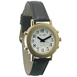 Ladies - Talking Gold Tone Watch, White Face, Leather Band