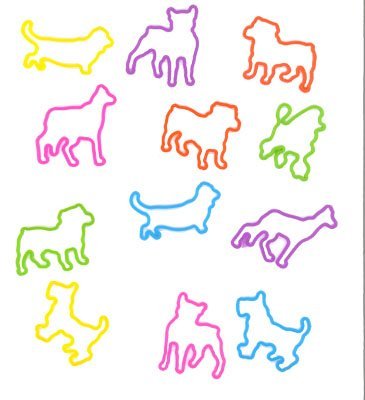 Pk of 12 Rubba Bandz Rubber Bracelets Doggie Shapes
