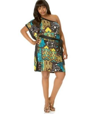 Click here to buy Baby Phat Plus Size One-Shoulder Print Dress by BaPhat.