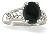 14K White Gold Genuine Oval Black Onyx Filligree Ring