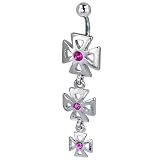 Pugster Purple Crystal Triple Celtic Cross Dangle February Belly Navel Ring Body Jewelry