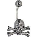 Hematite Toned Skull Crossbone Belly Ring