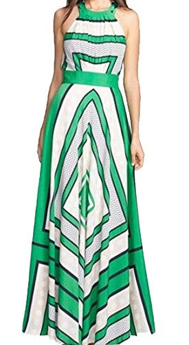 XQS Women's Elegant Floral Chevron Boho Seaside Fairy Dress Green L