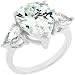 Three Stone Silver Tone Cubic Zirconia CZ Engagement Ring with 5.0 Carat (ct, cttw, ctw) Pear Shape Center (Size 5,6,7,8,9,10)