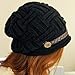 LOCOMO Women Cabled Checker Pattern Knit Beanie Hat Cap Button Strap FFH080BLK Black