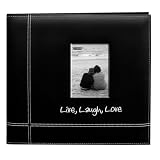 Pioneer Embroidered Stitched Leatherette 12 Inch by 12 Inch Postbound Album, Black