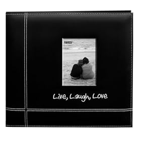 Pioneer 12-by-12-Inch Embroidered Black Leatherette Scrapbook