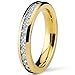 Metal Masters 4MM Goldtone Plated Princess Cut women's Eternity Titanium Ring Wedding Band with Cubic Zirconia CZ 7