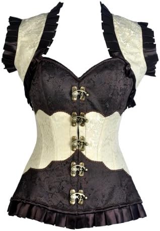 Corset Super Store Women's Ivory and Brown Brocade Corset and Jacket 22-Fits Natural Waist 26"-27"