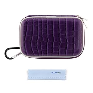 GTMax Purple Crocodile Print Carrying Storage Eva Case + Cleaning Cloth for Nikon COOLPIX AW110, AW110s, AW100, AW100s, S800c, S9500, S9400, S9300, S9200, S9050, S9100; Pentax Optio WG-10, WG-3, WG-2 Digital Cameras