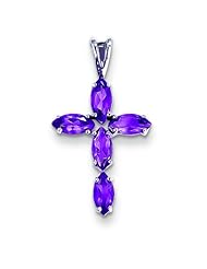 14K White Gold Amethyst Cross Pendant Charm Jewelry