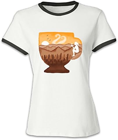 Color-blocking Short Sleeve Shirts Cup Of Coffee Teeshirt For Women's