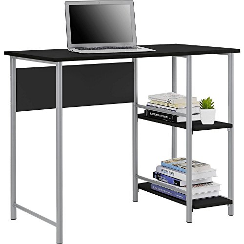 Mainstays Basic Student Desk Features Side Shelving Storage, Black and