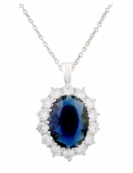 JanKuo Jewelry Silver Tone Royal Family Princess Kate Middleton Engagement Inspired Silver Tone Sapphire C.Z. Necklace For Matching Ring Includes Gift Box