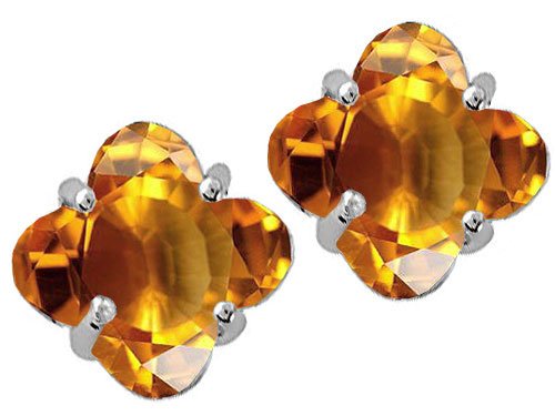 2.00 cts Genuine Clover Cut Citrine Earrings - 14kt White or Yellow Gold