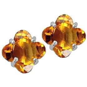 2.00 cts Genuine Clover Cut Citrine Earrings - 14kt White or Yellow Gold by Finejewelers